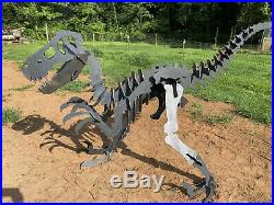 10' long Raptor Velociraptor dinosaur metal sculpture artwork puzzle for yard