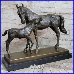 100% Solid Bronze Horse And Foal Statue, Stud Race Livery Yard Sculpture