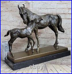 100% Solid Bronze Horse And Foal Statue, Stud Race Livery Yard Sculpture