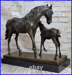 100% Solid Bronze Horse And Foal Statue, Stud Race Livery Yard Sculpture