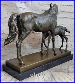 100% Solid Bronze Horse And Foal Statue, Stud Race Livery Yard Sculpture