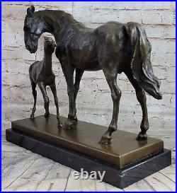 100% Solid Bronze Horse And Foal Statue, Stud Race Livery Yard Sculpture