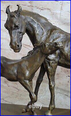 100% Solid Bronze Horse And Foal Statue, Stud Race Livery Yard Sculpture