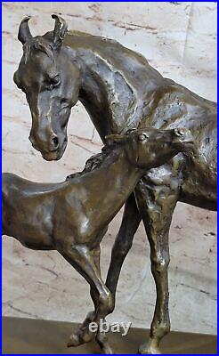 100% Solid Bronze Horse And Foal Statue, Stud Race Livery Yard Sculpture