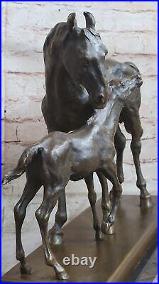 100% Solid Bronze Horse And Foal Statue, Stud Race Livery Yard Sculpture