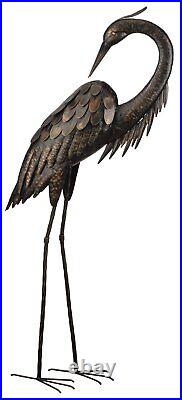 10868 Bronze Preening Heron Standing Art, 43-Inch