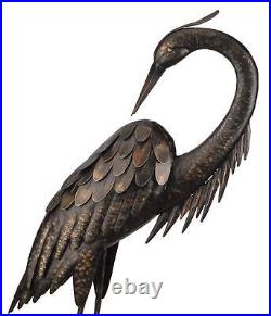 10868 Bronze Preening Heron Standing Art, 43-Inch