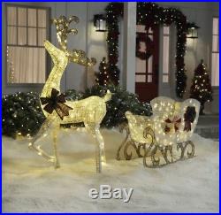 160-Light PVC Deer 60 in. 120-Light Sleigh 44 in. LED Christmas Yard Decoration