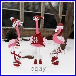 17.7 In. Christmas Metal Flamingo Trio Yard Art