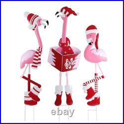 17.7 In. Christmas Metal Flamingo Trio Yard Art