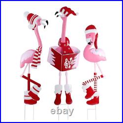 17.7 in. Christmas Metal Flamingo Trio Yard Art, Weather-Resistant Material