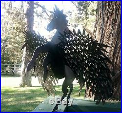 18 Metal Pegasus Sculpture Black Flying Winged Horse Figurine Yard Art Decor