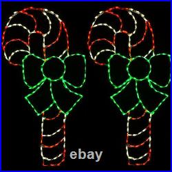 2 Christmas Candy Canes with Bows LED Wireframe Yard Art Outdoor Light Decorations