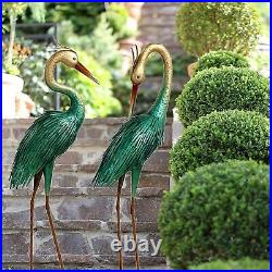 2 Garden Statues Outdoor Heron Metal Yard Art Sculptures Lawn Patio Backyard