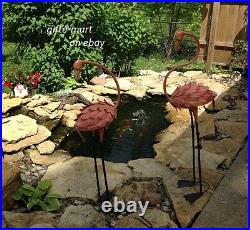 2 LARGE metal PINK bird modern ART Flamingo outdoor Stake yard Statue sculpture