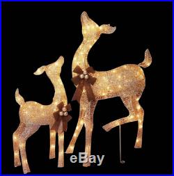 2 LED Standing Deer Lighted Sculpture W Champagne Frame Christmas Yard Decor 38