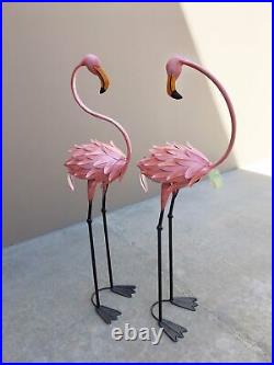 2 Large Metal Pink Bird Modern Art Flamingo Outdoor Stake Yard Statue Sculpture