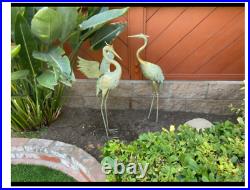 2 Metal Heron Crane Statue Sculpture Birds Art Decor Bronze Finish Yard Coastal