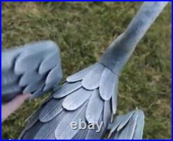 2 Metal Japanese Blue Heron Crane Garden Statue Yard Sculpture Bird Decor NEW