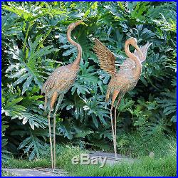 2 Pack Standing Crane Metal Garden Sculpture Yard Patio Decoration 33-39 Inch