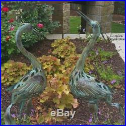2 Pc Metal Heron Statue Outdoor Rustic Crane Birds Sculpture Yard Art Home Decor