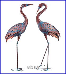 2 Pcs Heron Crane Metal Patina Statue Pair Bird Large Garden Accent Decor