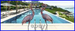 2 Pcs Heron Crane Metal Patina Statue Pair Bird Large Garden Accent Decor