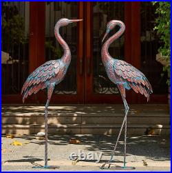 2 Pcs Heron Crane Metal Patina Statue Pair Bird Large Garden Accent Decor