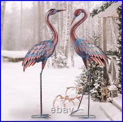 2 Pcs Heron Crane Metal Patina Statue Pair Bird Large Garden Accent Decor