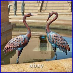 2 Pcs Heron Crane Metal Patina Statue Pair Bird Large Garden Accent Decor