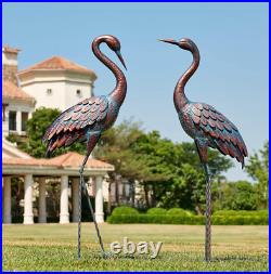 2 Pcs Heron Crane Metal Patina Statue Pair Bird Large Garden Accent Decor