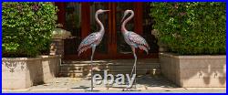 2 Pcs Heron Crane Metal Patina Statue Pair Bird Large Garden Accent Decor