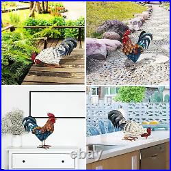 2 Set Metal Rooster Statues Sculptures Outdoor Garden Chicken Decor Yard Art
