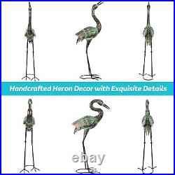 2 pcs Garden Heron Crane Statues Sculptures Decor Metal Bird Lawn Ornaments Yard