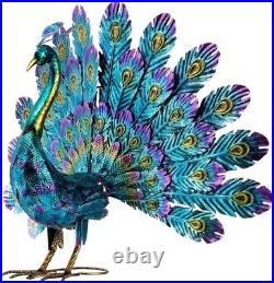 23 Tall Outdoor Metallic Peacock Spread Yard Statue Vibrant Garden Sculpture