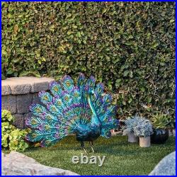 23 Tall Outdoor Metallic Peacock Spread Yard Statue Vibrant Garden Sculpture