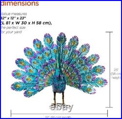 23 Tall Outdoor Metallic Peacock Spread Yard Statue Vibrant Garden Sculpture