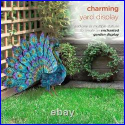 23 Tall Outdoor Metallic Peacock Spread Yard Statue Vibrant Garden Sculpture
