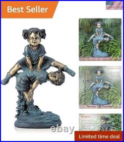 26 Tall Antique Bronze Girl Jumping Over Boy Outdoor Statue for Garden Charm