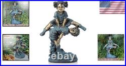 26 Tall Antique Bronze Girl Jumping Over Boy Outdoor Statue for Garden Charm
