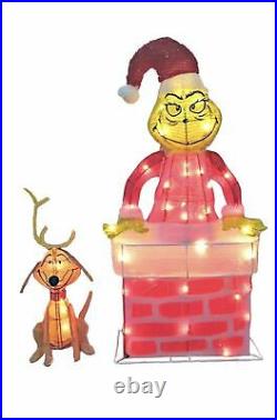 27 Christmas Grinch In Chimney W Max Tinsel Lighted Yard Decor Licensed