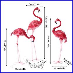 2PC/3PCS Pink Flamingo Statue Outdoor Lawn Yard Garden Decor Metal Art Sculpture