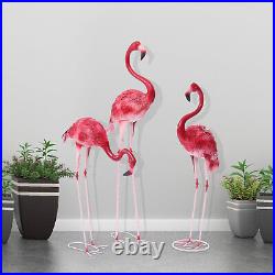 2PC/3PCS Pink Flamingo Statue Outdoor Lawn Yard Garden Decor Metal Art Sculpture