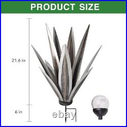 2Pcs Outdoor Sculpture Metal Cactus Yard 21.65Inch Rustic Metal Agave Plants