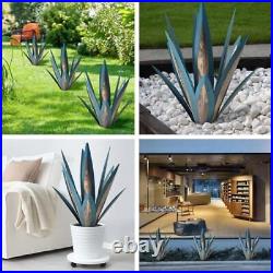 2Pcs Outdoor Sculpture Metal Cactus Yard 21.65Inch Rustic Metal Agave Plants