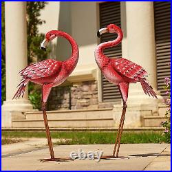 2X Outdoor Metal Pink Flamingo Large Garden Yard Lawn Statue Sculpture Ornament