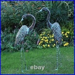 2pc Metal Crane Statue Heron Decoy Bird Sculpture Outdoor Garden Yard Lawn Decor