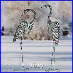 2pc Metal Crane Statue Heron Decoy Bird Sculpture Outdoor Garden Yard Lawn Decor