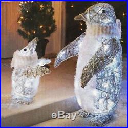 2pc Outdoor Cool White Twinkling Penguins Sculpture Lighted Christmas Yard Decor