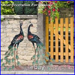 2pcs Garden Decor Outdoor Peacock Statues Sculpture Outdoor Metal Decor Yard Art